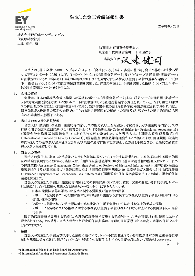 独立した第三者保証報告書