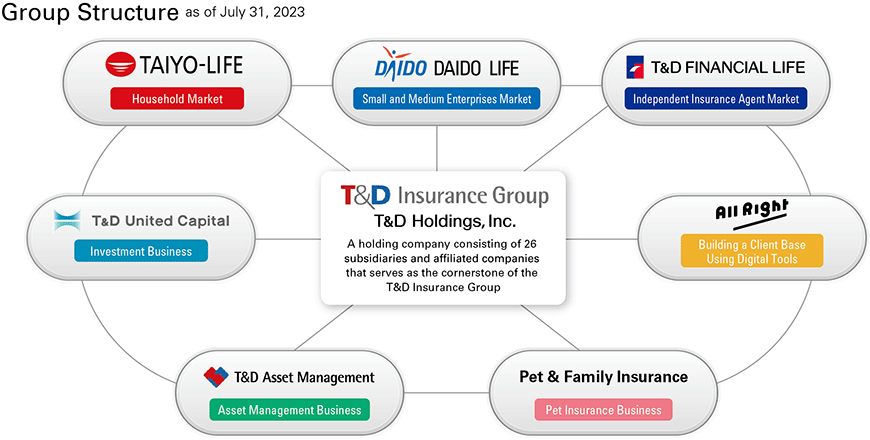 A holding company consisting of 26subsidiaries and affiliated companies that serves as the cornerstone of the T&D Insurance Group