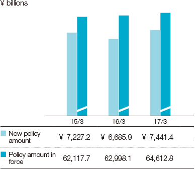 Graph: New Policy Amount and Policy Amount in Force (Three companies total)